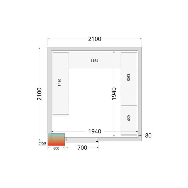 TFW-CR 210x210x220 Kylrumspaneler med 80 mm isolering