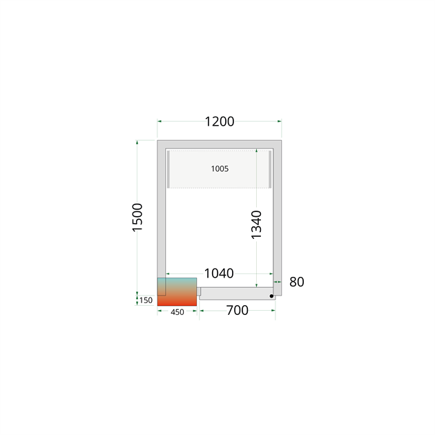 TFW-CR 120x150x212 NF Kylrumspaneler med 80 mm isolering – utan golv