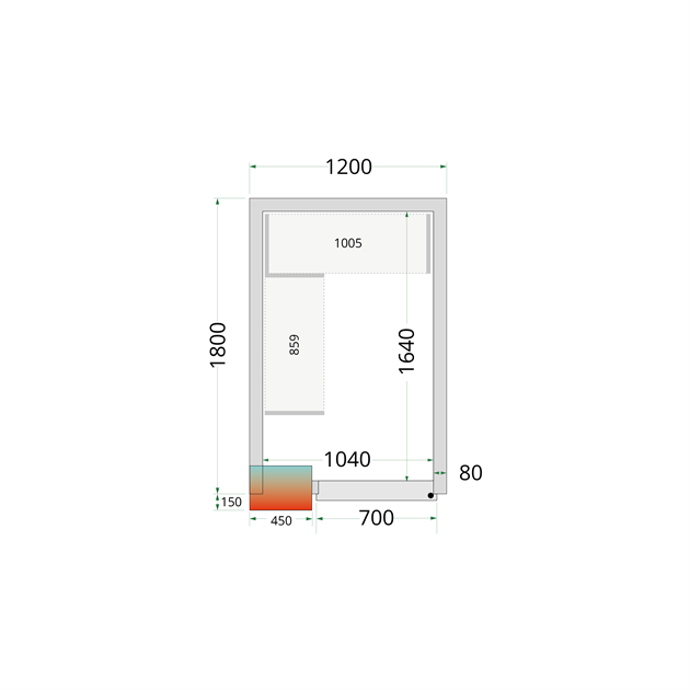 TFW-CR 120x180x212 NF Kylrumspaneler med 80 mm isolering – utan golv