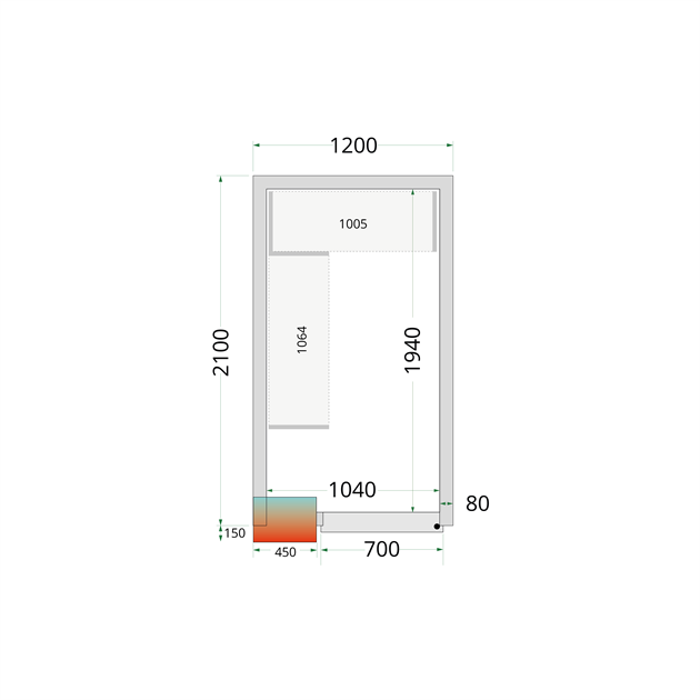 TFW-CR 120x210x212 NF Kylrumspaneler med 80 mm isolering – utan golv