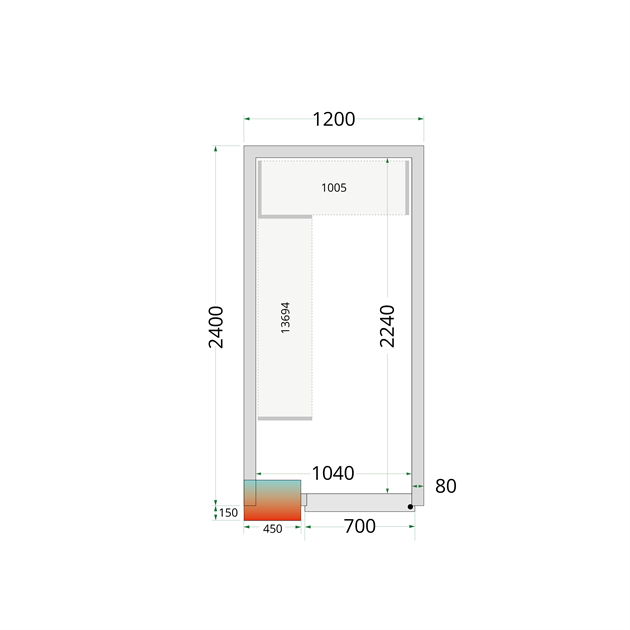 TFW-CR 120x240x212 NF Kylrumspaneler med 80 mm isolering – utan golv