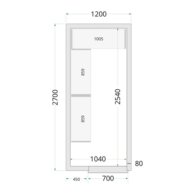 TFW-CR 120x270x220 Kylrumspaneler med 80 mm isolering
