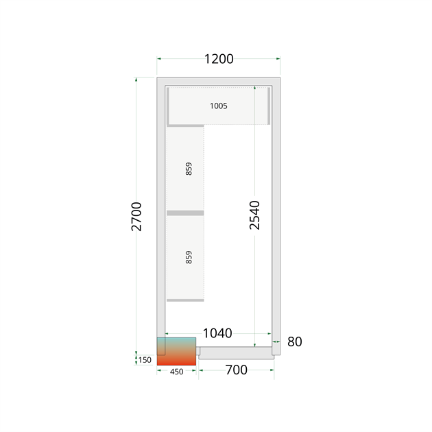 TFW-CR 120x270x212 NF Kylrumspaneler med 80 mm isolering – utan golv