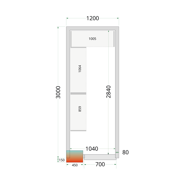 TFW-CR 120x300x220 Kylrumspaneler med 80 mm isolering