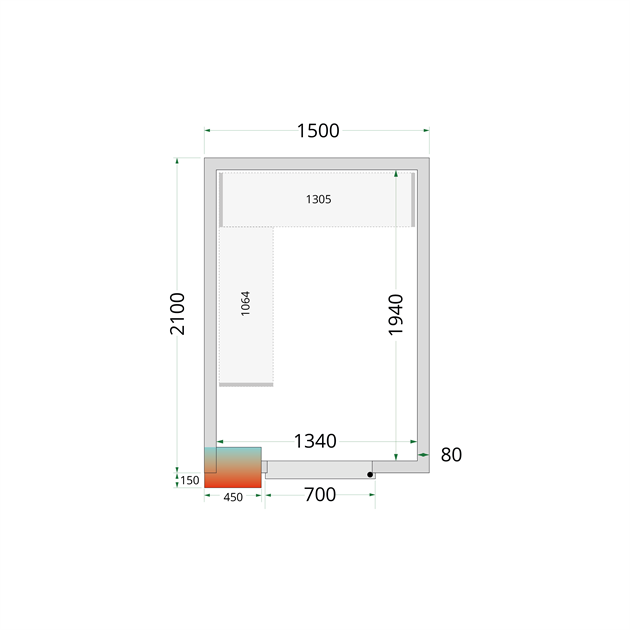 TFW-CR 150x210x212 NF Kylrumspaneler med 80 mm isolering – utan golv
