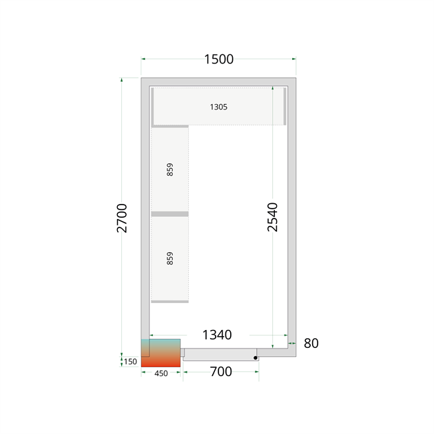 TFW-CR 150x270x220 Kylrumspaneler med 80 mm isolering