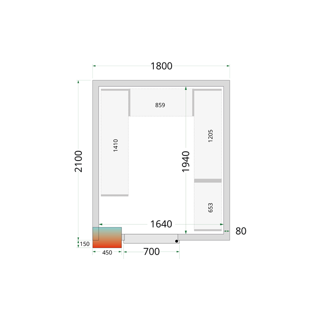 TFW-CR 180x210x212 NF Kylrumspaneler med 80 mm isolering – utan golv
