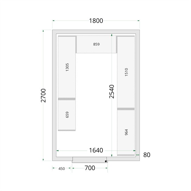 TFW-CR 180x270x220 Kylrumspaneler med 80 mm isolering