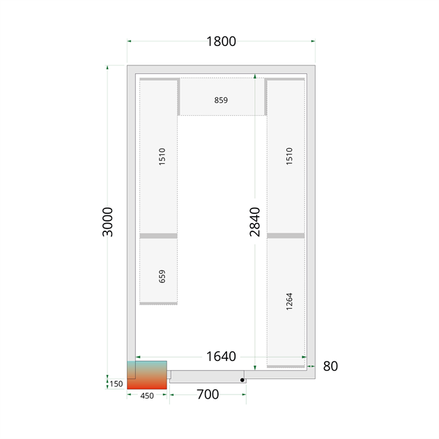 TFW-CR 180x300x220 Kylrumspaneler med 80 mm isolering