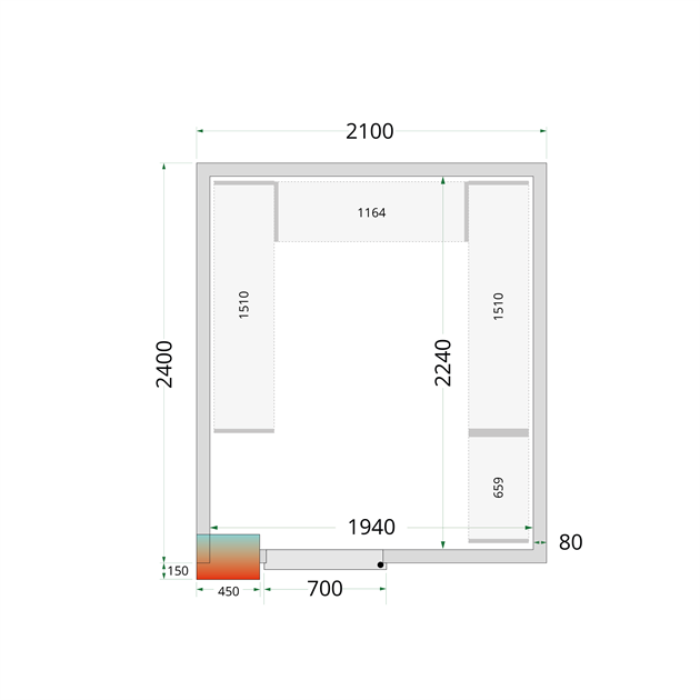 TFW-CR 210x240x220 Kylrumspaneler med 80 mm isolering