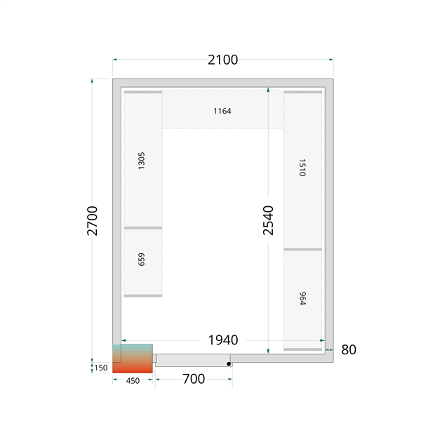 TFW-CR 210x270x212 NF Kylrumspaneler med 80 mm isolering – utan golv