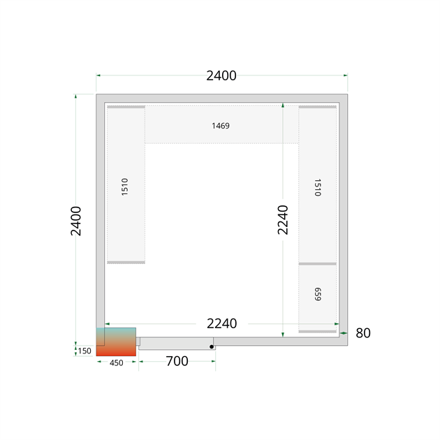 TFW-CR 240x240x212 NF Kylrumspaneler med 80 mm isolering – utan golv