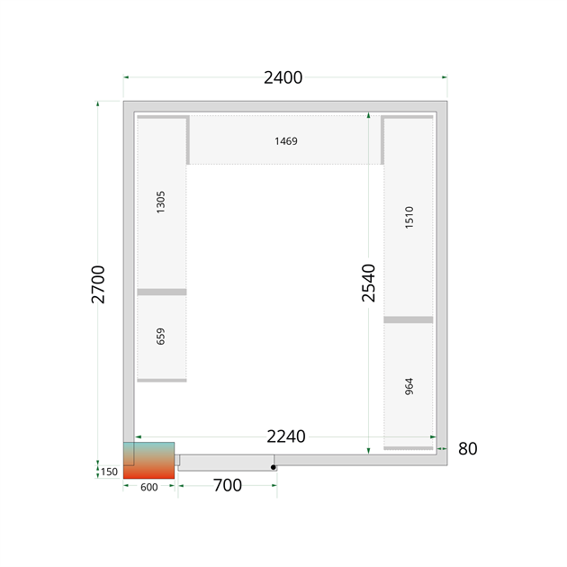 TFW-CR 240x270x220 Kylrumspaneler med 80 mm isolering