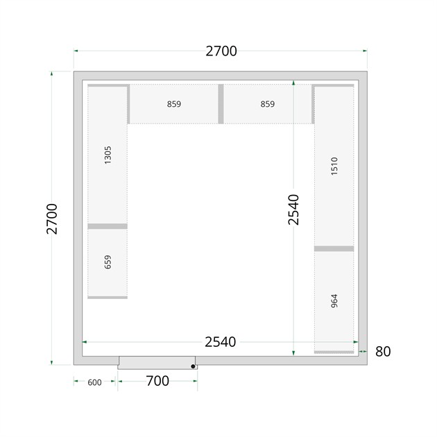 TFW-CR 270x270x220 Kylrumspaneler med 80 mm isolering