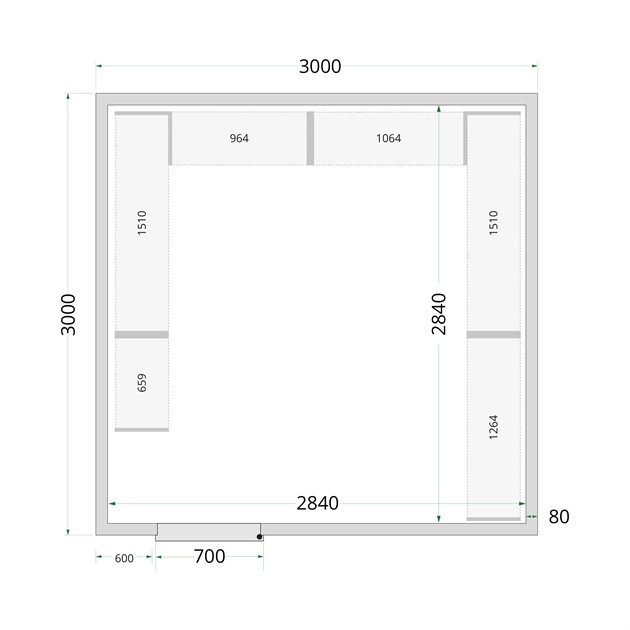 TFW-CR 300x300x220 Kylrumspaneler med 80 mm isolering