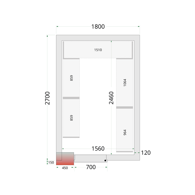 TFW-CR 180x270x220 Kylrumspaneler med 120 mm isolering