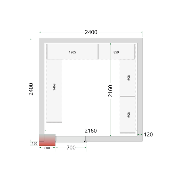 TFW-CR 240x240x220 Kylrumspaneler med 120 mm isolering