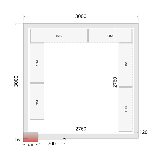 TFW-CR 300x300x220 Kylrumspaneler med 120 mm isolering