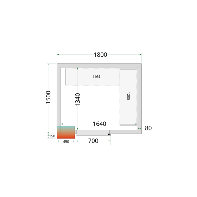 TFW-CR 180x150x212 NF Kylrumspaneler med 80 mm isolering – utan golv