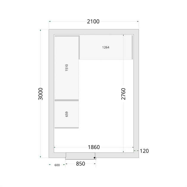 TFW-CR 210x300x220 WD 120 mm kylrumspaneler med 850 mm bred dörr